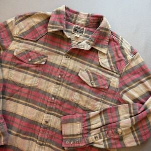 Converse One Star Women's Red Tan Flannel Sz Large Plaid 100% Cotton